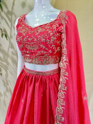 pink chinon zari embroidered wedding lehenga choli set 8