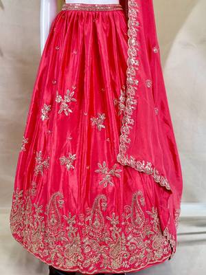 pink chinon zari embroidered wedding lehenga choli set 9