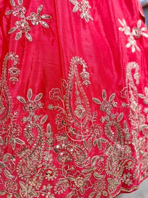 pink chinon zari embroidered wedding lehenga choli set 10