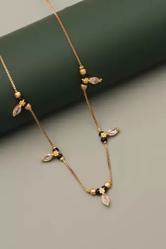 gold plated leaf crystal mangalsutra chain for women