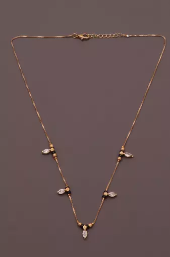 gold plated leaf crystal mangalsutra chain for women
