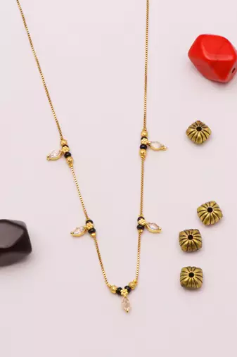 gold plated leaf crystal mangalsutra chain for women