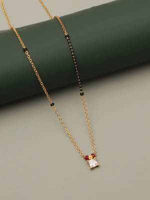 minimal gold plated square crystal mangalsutra for women 2
