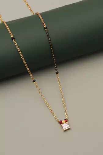minimal gold plated square crystal mangalsutra for women