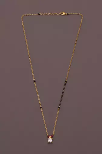 minimal gold plated square crystal mangalsutra for women