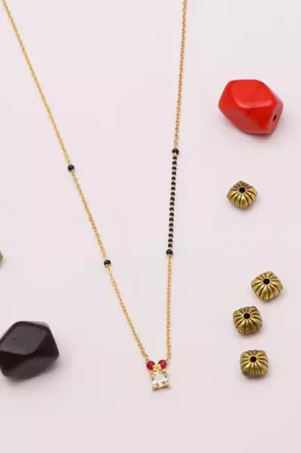 minimal gold plated square crystal mangalsutra for women