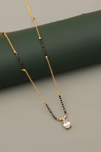 delicate gold plated oval crystal mangalsutra for women