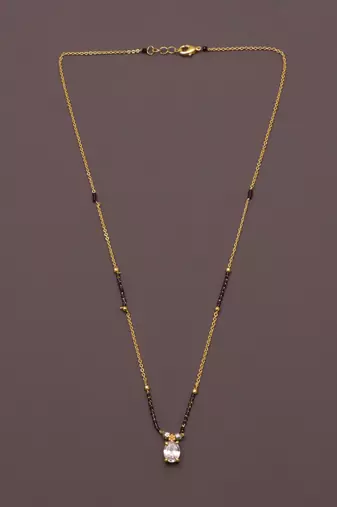 delicate gold plated oval crystal mangalsutra for women
