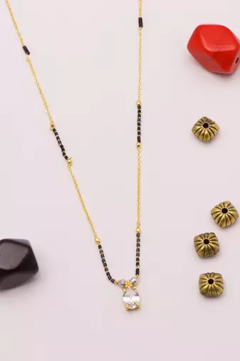 delicate gold plated oval crystal mangalsutra for women