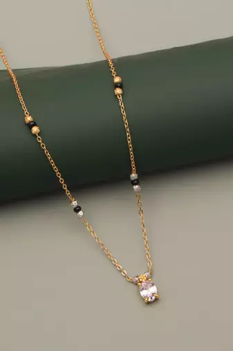 minimal gold plated oval stone mangalsutra for women