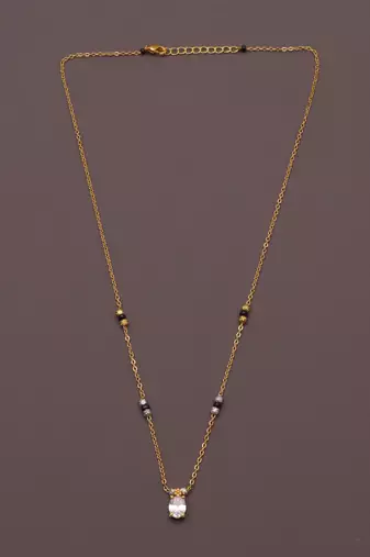 minimal gold plated oval stone mangalsutra for women