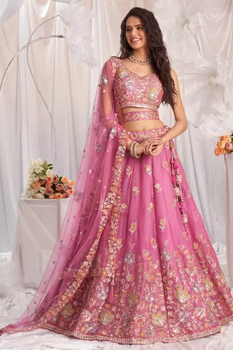 Lovely Pink Fendy Fabric Zari & Sequence Embroidered indian wedding lattest designer lehenga choli