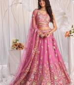 Lovely Pink Fendy Fabric Zari & Sequence Embroidered indian wedding lattest designer lehenga choli