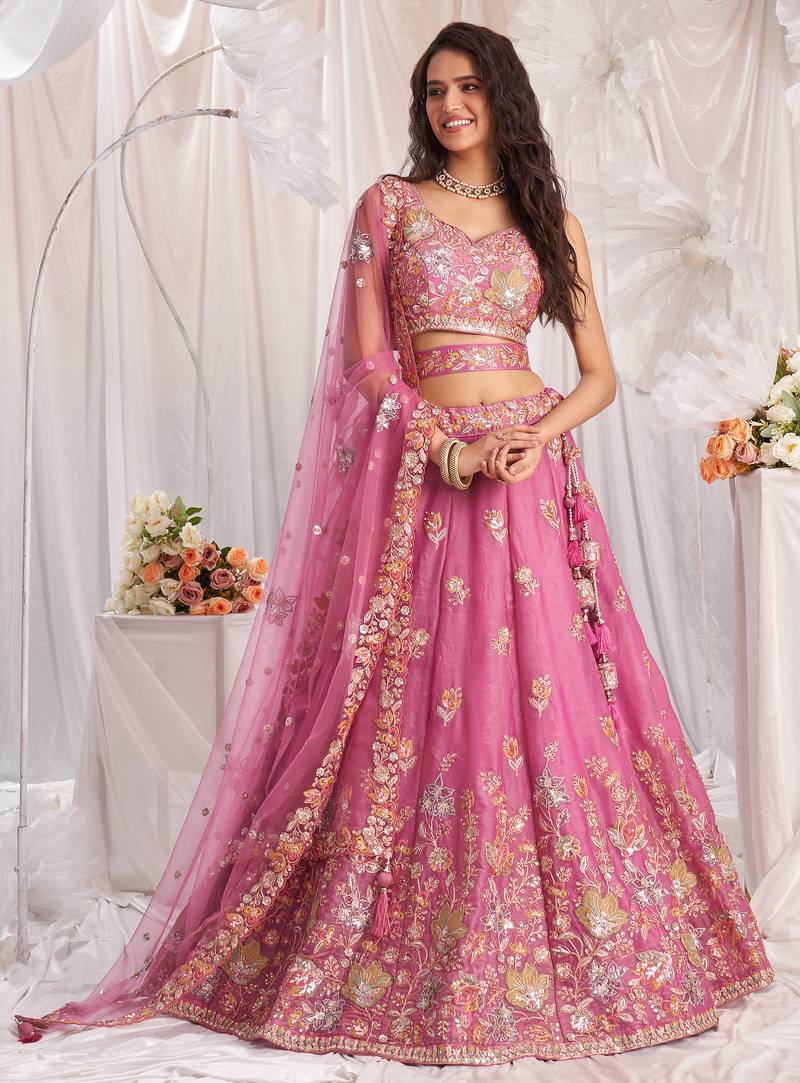 Lovely Pink Fendy Fabric Zari & Sequence Embroidered indian wedding lattest designer lehenga choli