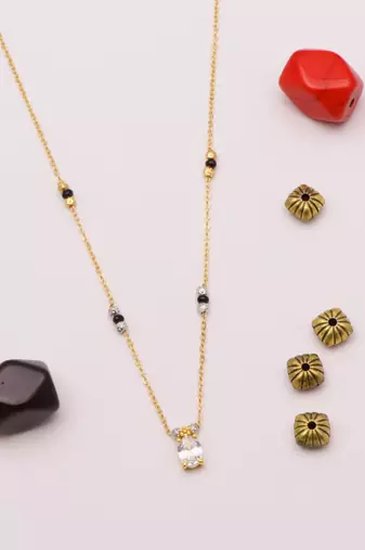 minimal gold plated oval stone mangalsutra for women