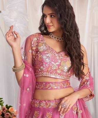 pink zari embroidered fendy bridal lehenga choli 3