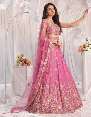 pink zari embroidered fendy bridal lehenga choli 5