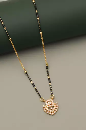 gold plated floral swirl crystal mangalsutra for women