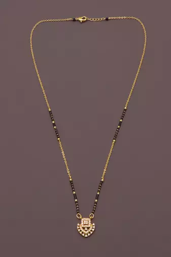 gold plated floral swirl crystal mangalsutra for women