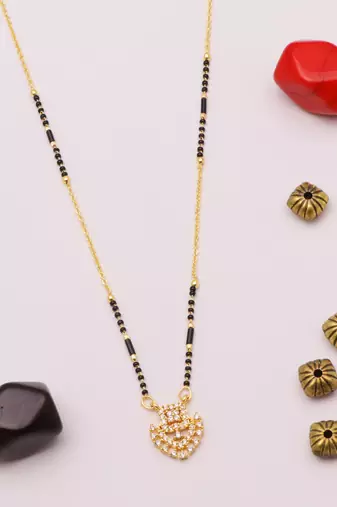 gold plated floral swirl crystal mangalsutra for women