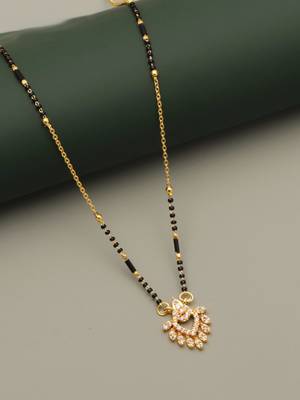 gold plated leaf design crystal mangalsutra for women 2