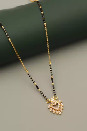gold plated leaf design crystal mangalsutra for women