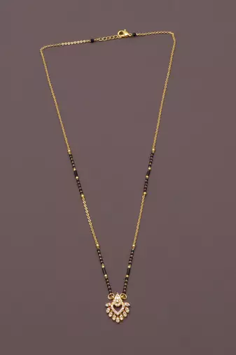 gold plated leaf design crystal mangalsutra for women