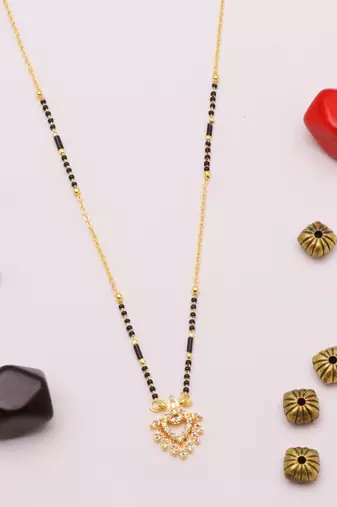 gold plated leaf design crystal mangalsutra for women