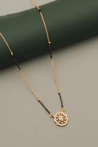 gold plated circular crystal mangalsutra for women