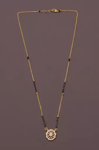 gold plated circular crystal mangalsutra for women