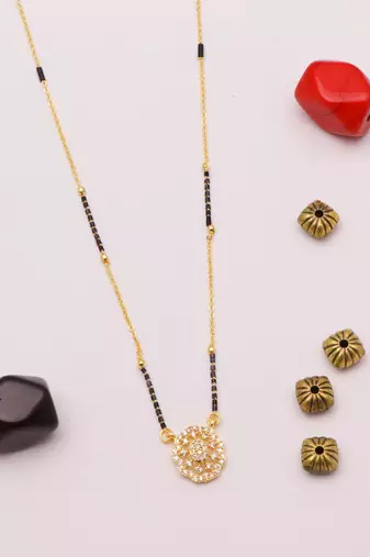 gold plated circular crystal mangalsutra for women