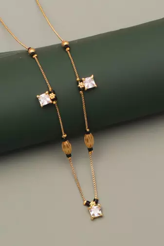 minimal gold plated crystal mangalsutra chain for women