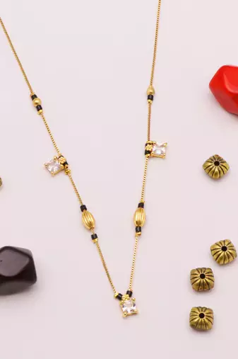 minimal gold plated crystal mangalsutra chain for women