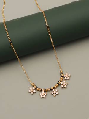 gold plated floral stone mangalsutra necklace for women 2