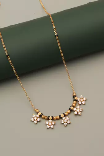 gold plated floral stone mangalsutra necklace for women