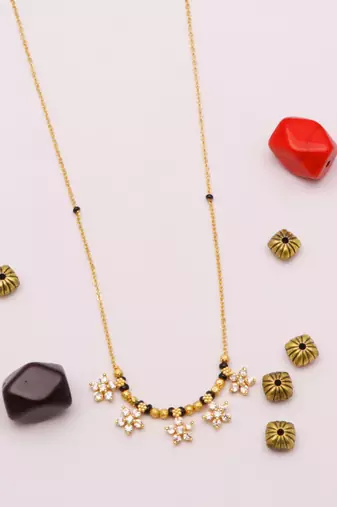 gold plated floral stone mangalsutra necklace for women
