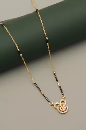 gold plated floral crystal mangalsutra for women