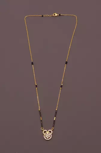 gold plated floral crystal mangalsutra for women