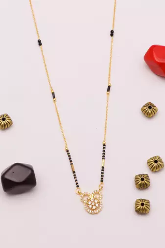 gold plated floral crystal mangalsutra for women