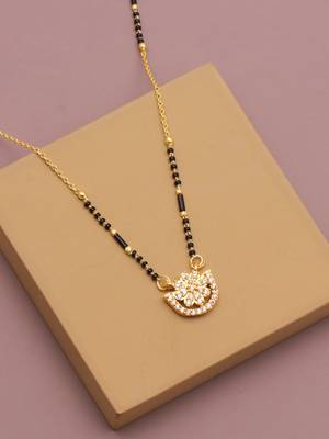 gold plated floral diamond mangalsutra for women 1