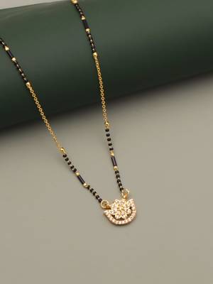 gold plated floral diamond mangalsutra for women 2