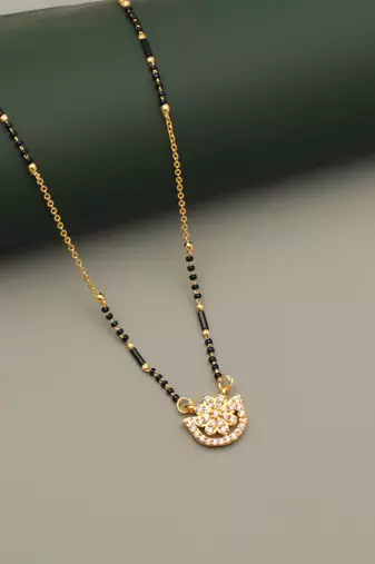 gold plated floral diamond mangalsutra for women