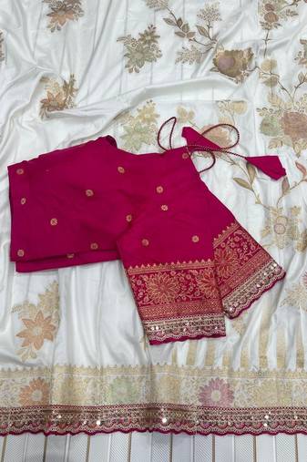 White Color Embroidery work Dolla Silk Saree