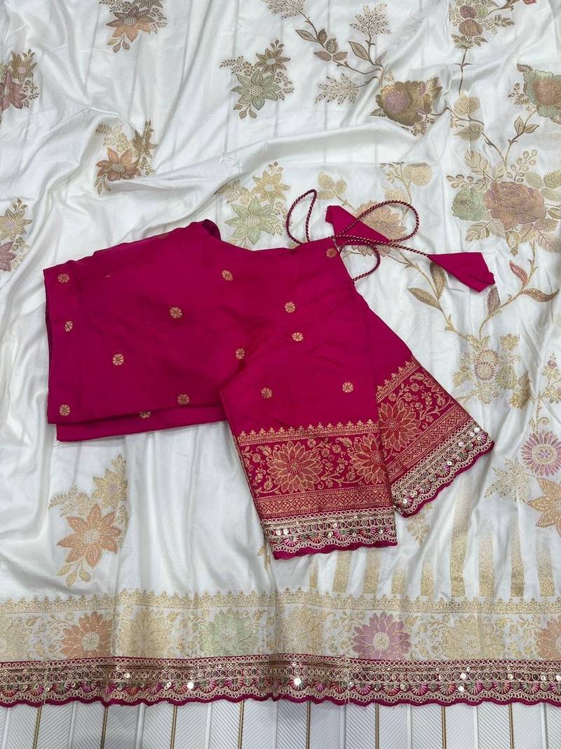 White Color Embroidery work Dolla Silk Saree