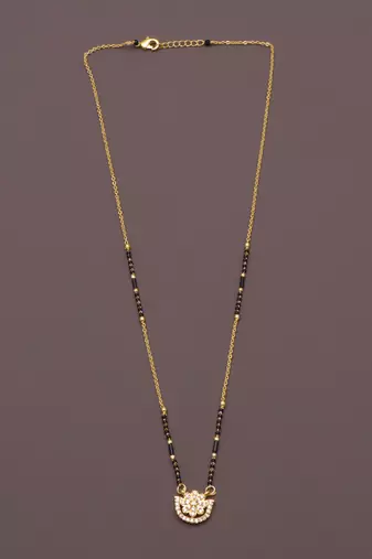 gold plated floral diamond mangalsutra for women