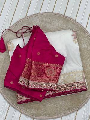 white embroidered dola silk festive saree 3