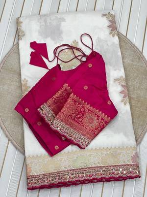 white embroidered dola silk festive saree 4