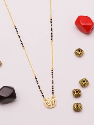 gold plated floral diamond mangalsutra for women 4