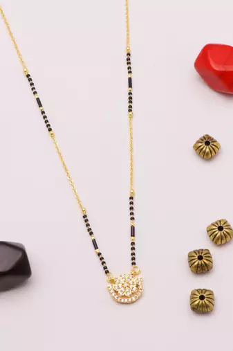 gold plated floral diamond mangalsutra for women
