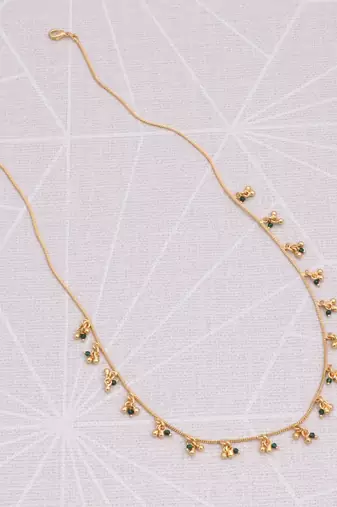gold plated green bead tassel necklace for women